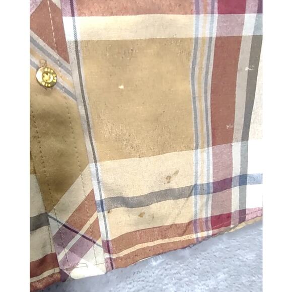 Red Ape Mens Plaid Button Down Gold Buttons Long Sleeve Dress Shirt Size 2XL MCM - Picture 8 of 11